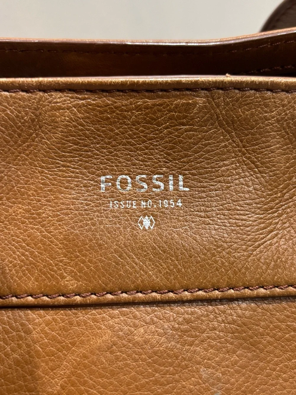 Vintage Fossil Cognac Brown Leather Tote